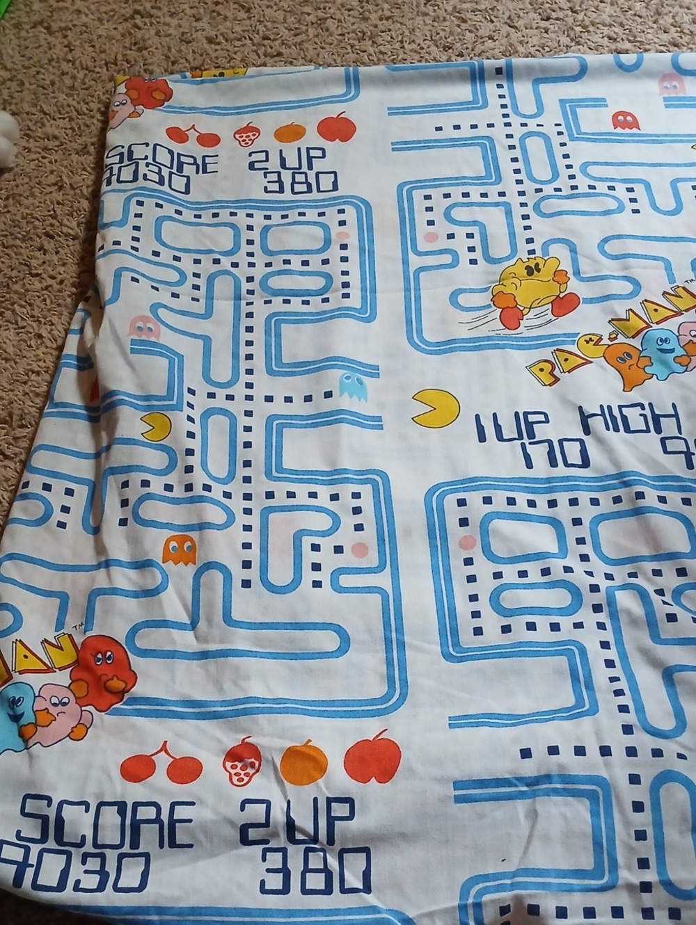Pac-Man Retro Maze Twin Flat Sheet - Blue & White